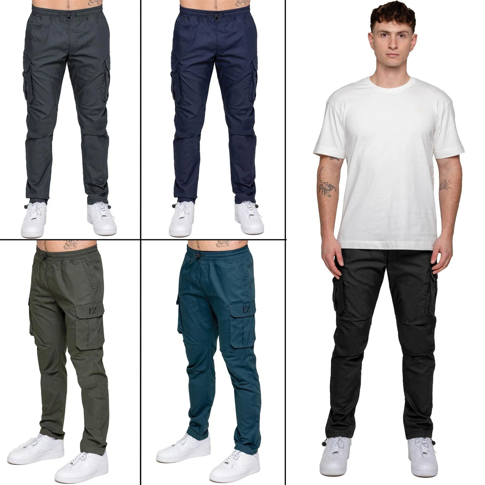 Enzo Mens Cargo Pants Elasticated Waist Casual Work Trousers with Pockets
Opens in a new window or t