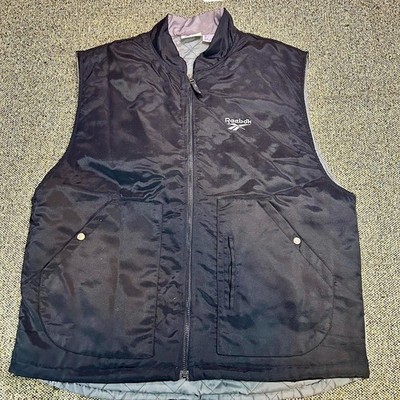 90s Reebok Vector Logo Puffer Vest Black Quilted Sleeveless Jacket XL