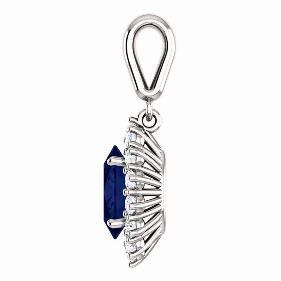  Ceylon Blue sapphire Pendant 14K White Gold Gift For Her Us Uk  - Image 3 of 4