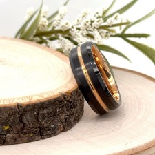 8mm Tungsten Carbide Unisex Ring Rose Gold Beveled Edge & Black Comfort Fit Band