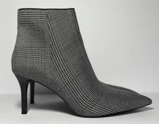 NEW Cabi Dandy Glen Plaid Black & Gray Stiletto Ankle Booties Women's Size 9M