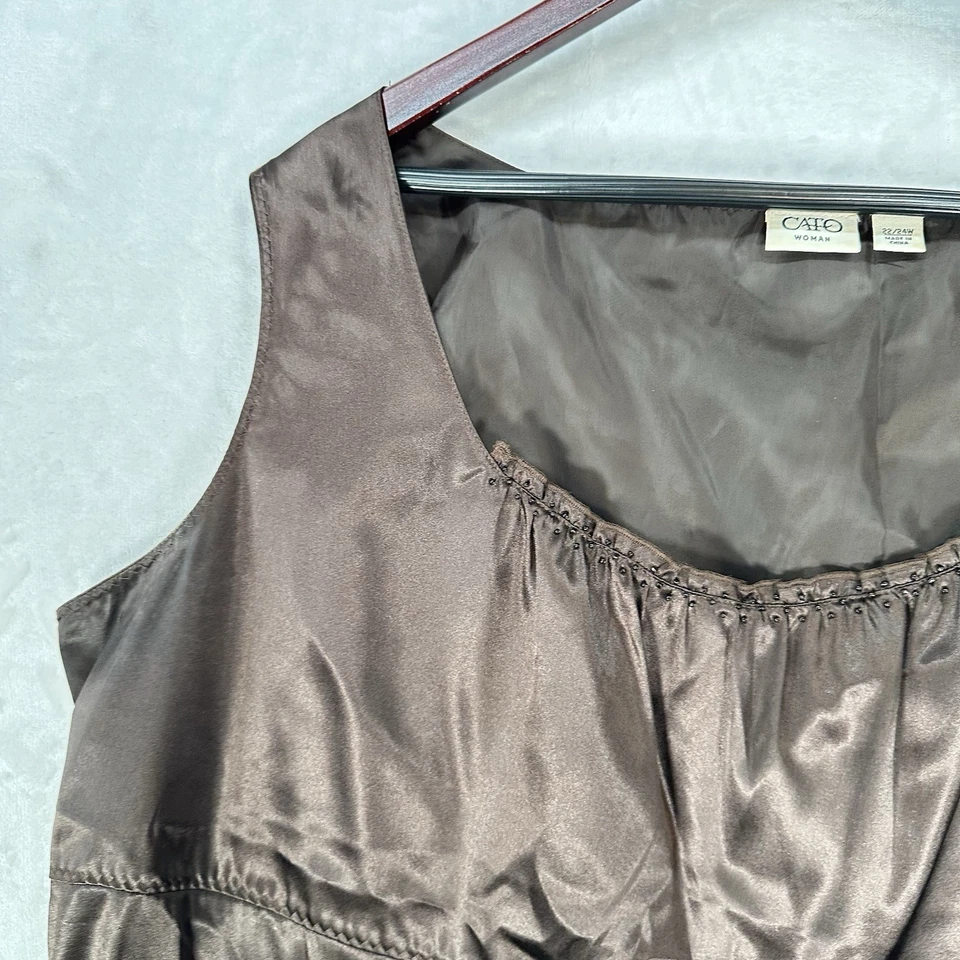 Vintage Cato Tank Top Womens 22W Brown Beaded Satin Babydoll Fairy Coquette 90s - Image 2 of 4