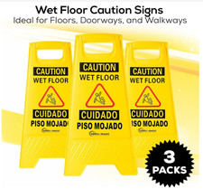 3 Pack Wet Floor Caution Signs Yellow Folding Safety Sign