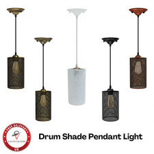 Image of Modern Drum Shade Ceiling Pendant Light – Hanging Lamp Fixture Lighting Kit
