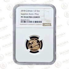 2018 Gold Proof Half Sovereign PF70 Ultra Cameo Sapphire Anniversary Privy