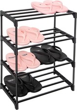 Metal Stackable Kids Shoe Shelf, Upgrade 4-Tier Small Shoe Rack