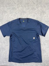Carhartt Force Scrub Shirt Mens Small Blue V Neck Pockets Medical Uniform Top