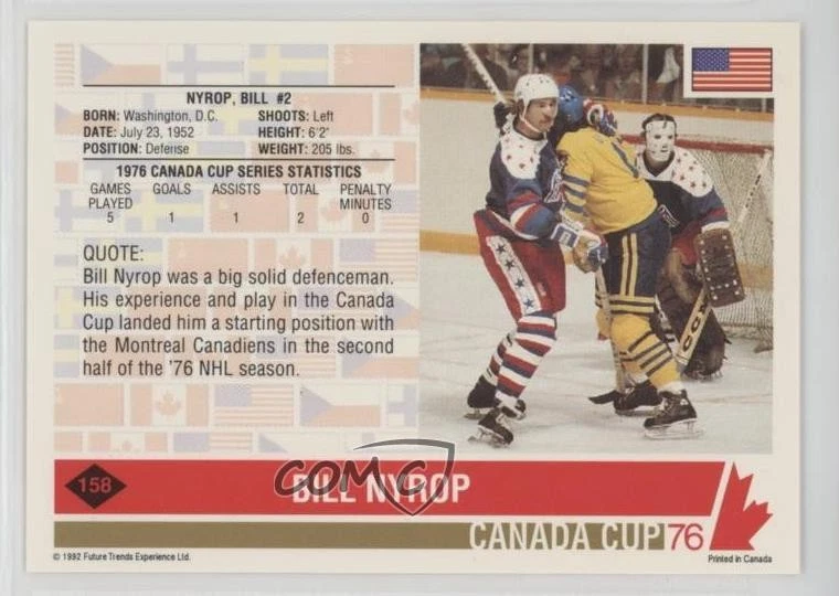 1992-93 Future Trends '76 Canada Cup Bill Nyrop #158 - Image 2 of 2