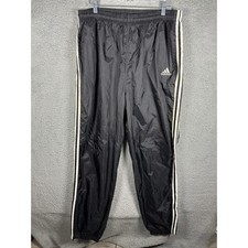 Y2K Adidas Vintage Mens XXL Black White Stripe Nylon Track Wind Pants 2000s