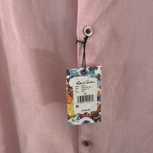NEW Robert Graham XL Borsi Linen Short Sleeve Button Shirt Pink Flip Cuff $198 - Picture 10 of 11