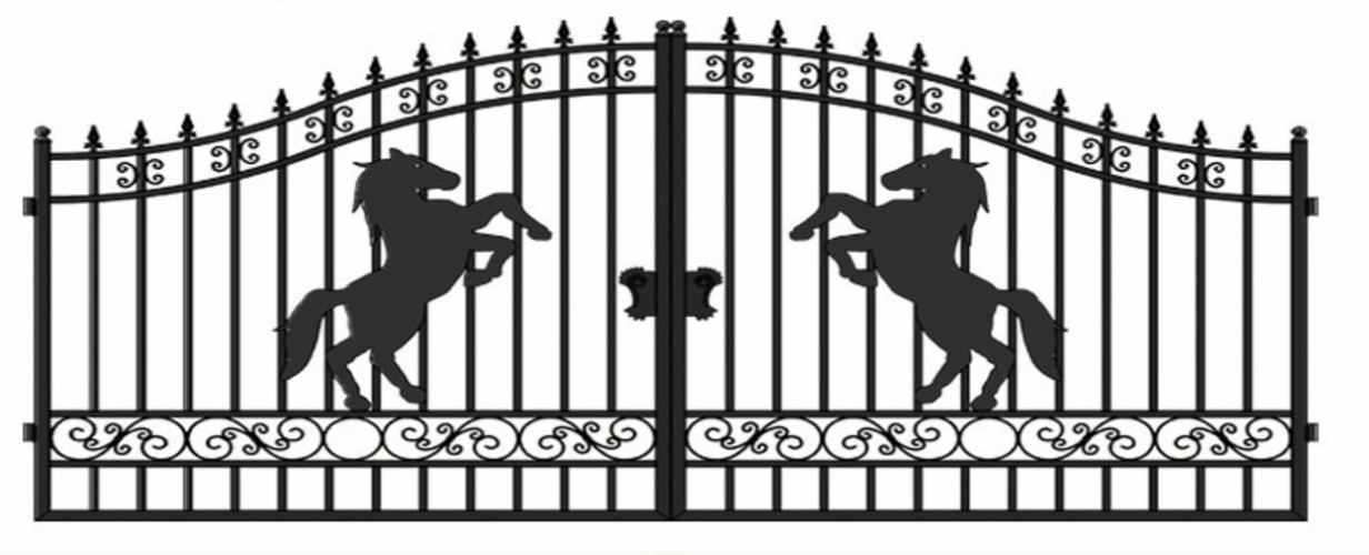 Chery 14FT Dual Swing Iron Gate for Driveway Anti-Rust Outdoor Gate Horse Style