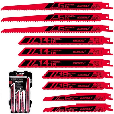 10-Piece Reciprocating Saw Blades Set, 6 to 9 Inch Metal/Woodcutting Saw Blades