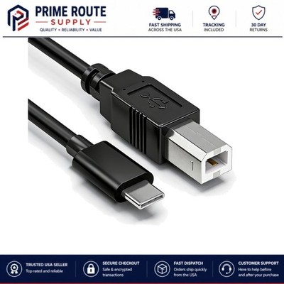 Flexible 6ft USB C to B Printer Cable for MacBook Pro/Air, 6 Feet, Black
