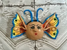 Whimsical Handcrafted Chubby Anthropomorphic Butterfly Wall Sculpture Decor Art