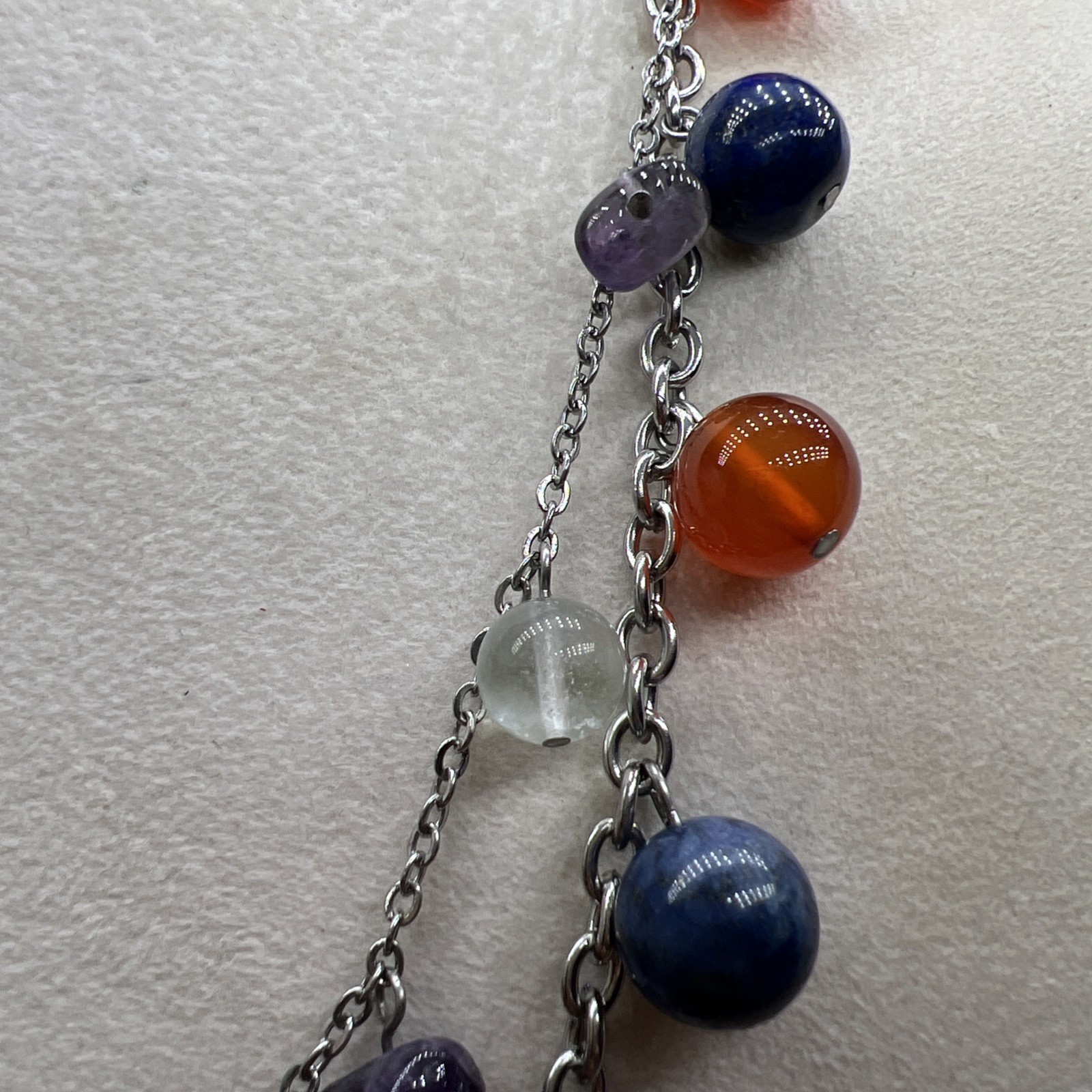 BEAUTIFUL SILVERTONE MULTI COLORED GEMSTONE 18” N… - image 4