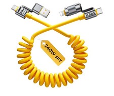 Coiled Cable 4-in-1 USB C Cable 240W 5FT Multi Cord Combo Charger
