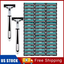 54 Twin Stainless Steel Blades Shaving Disposable Razors with 2 Handles for Men