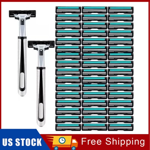 54 Twin Stainless Steel Blades Shaving Disposable Razors with 2 Handles for Men - Picture 1 of 10