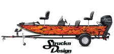 Yellow Orange Swirling Curved Ink Fish Bass Boat Black Decal Wrap USA Vinyl