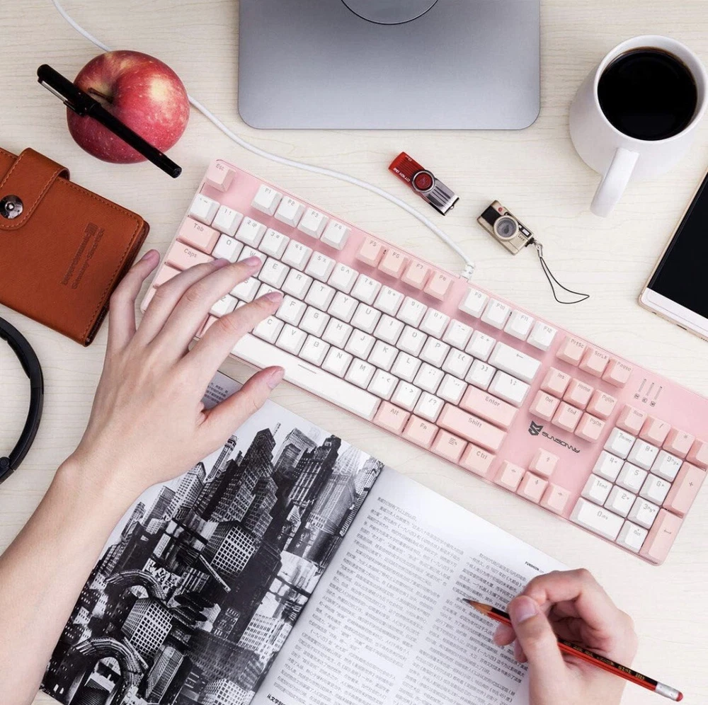 Merdia Wired Mechanical Gaming Keyboard with Durable White Backlight for Enhanced Gaming Performance and Style