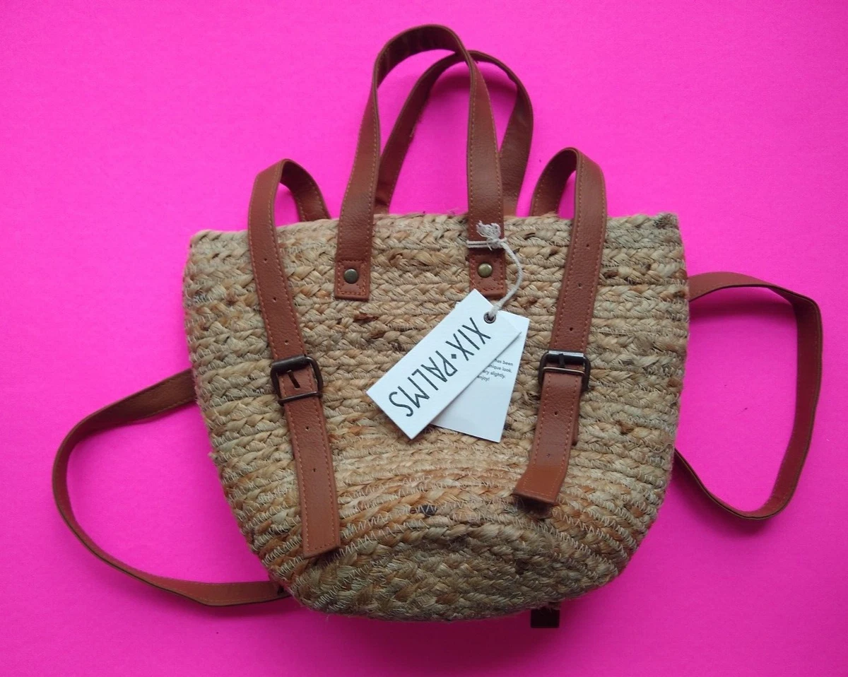 Straw backpack shop purse