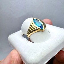 14K Yellow Gold 3.4gm Marquise 11x7 Swiss Blue Topaz Ring Size 5.5