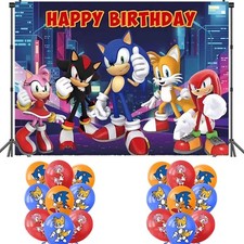 Sonic Backdrop Sonic The Hedgehog Happy Birthday Decorations 10 Free Balloons
