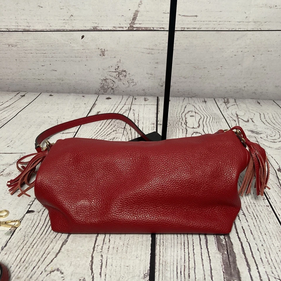 Bolso de mano de cuero genuino rojo sin marca hecho en Italia correa de cadena plegable Foto 2 de 4