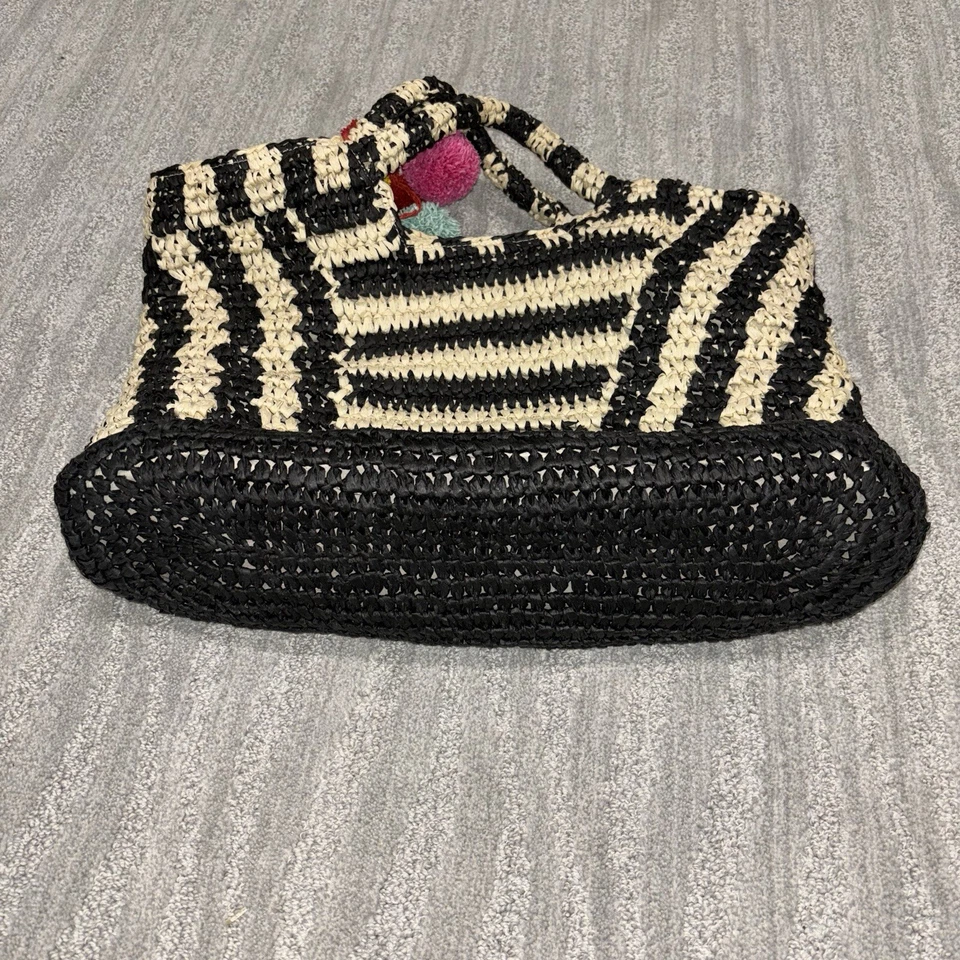 Bolso de Mano de Playa Billabong Talk To The Palm Negro Rayas Pom Pom  Foto 3 de 4