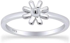 Simple Daisy Flower Promise Ring 14k White Gold Plated Sterling Silver for Women