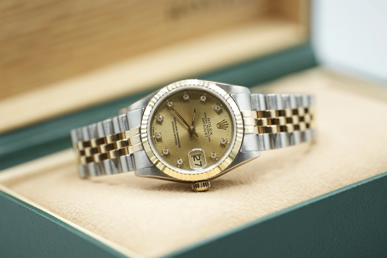 Rolex — Ladies Steel & Gold Rolex Datejust 31mm 68273 Factory Champagne Diamond Dial