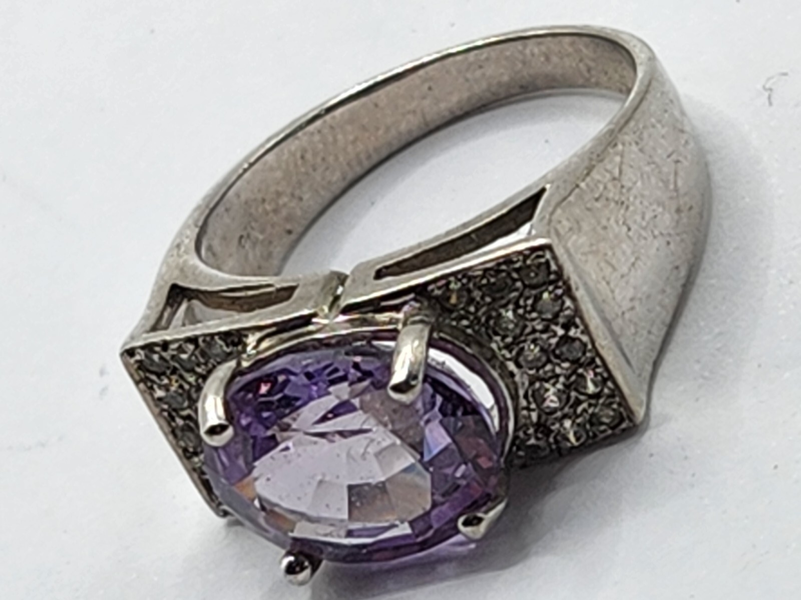 Size 7 Sterling Silver Ring Rectangle Face Oval P… - image 3