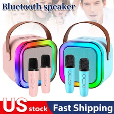 Mini Karaoke Machine Bluetooth Speaker with 2 Wireless Microphones for Children