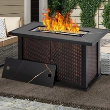 44" Propane Fire Pit Table Outdoor Steel Fire Table 50,000 BTU with Cover Lid