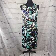 Dressbarn Womens 10 Formal Professional Midi Dress Sleeveless Chic Geometric