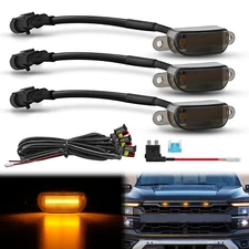 Nilight Front Grille Marker Light 3PCS 4LED Amber LED Light Smoked Lens