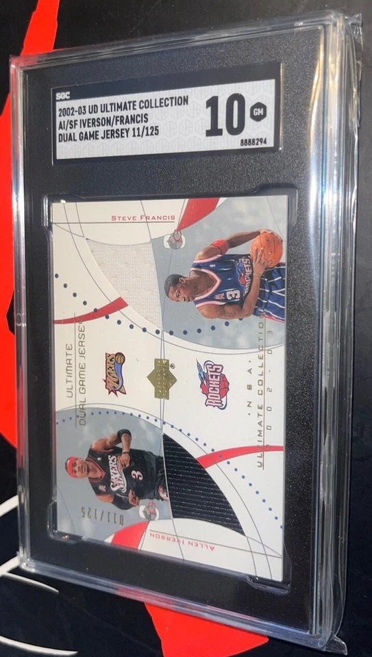 2002 UD ULTIMATE COLLECTION /125 Allen Iverson Steve Francis Dual Jersey SGC 10 - Image 3 of 3