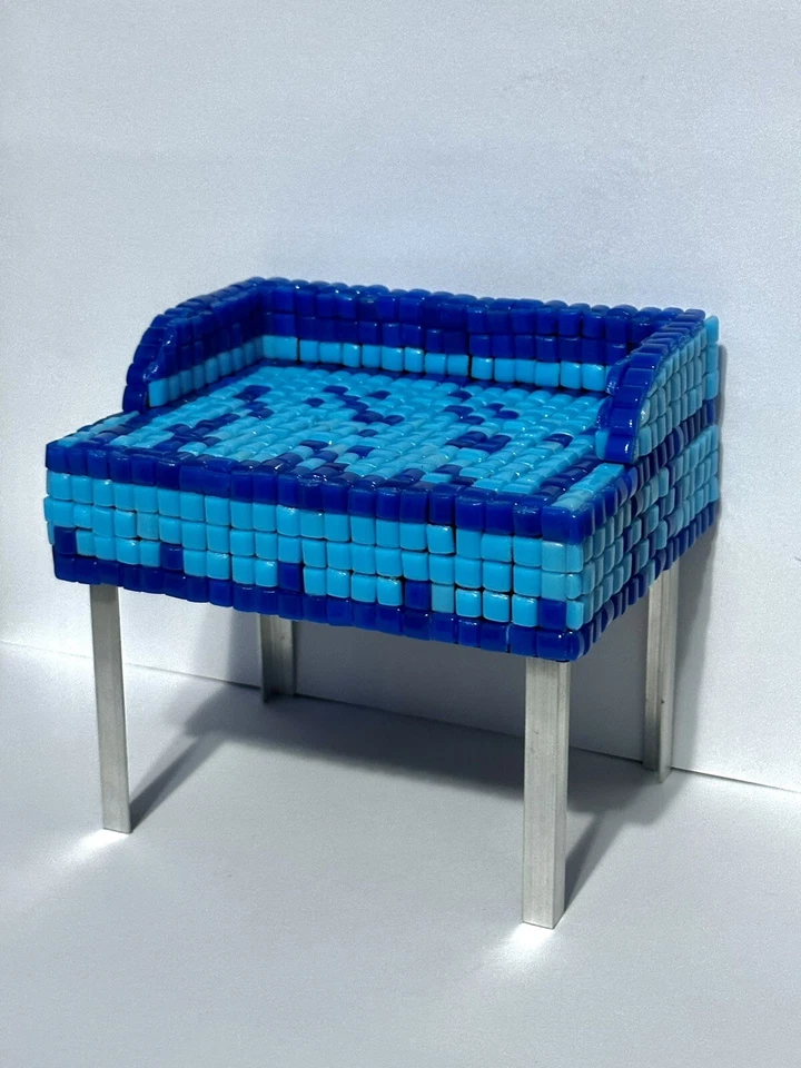 Miniatura Lavandino Lavabo Bagno Mosaico Scala 1/6 Casa Bambole Fatto A Mano - Immagine 4 di 4