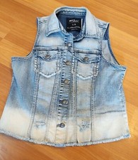 Silver Jeans Blue Denim Sleeveless Button Vest Distressed Youth Girls Sz L Y2K
