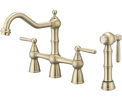 Avola Solid Brass Bridge Kitchen Faucet w/Pull Down Sprayer,2 Handle 4 Hole(S15)