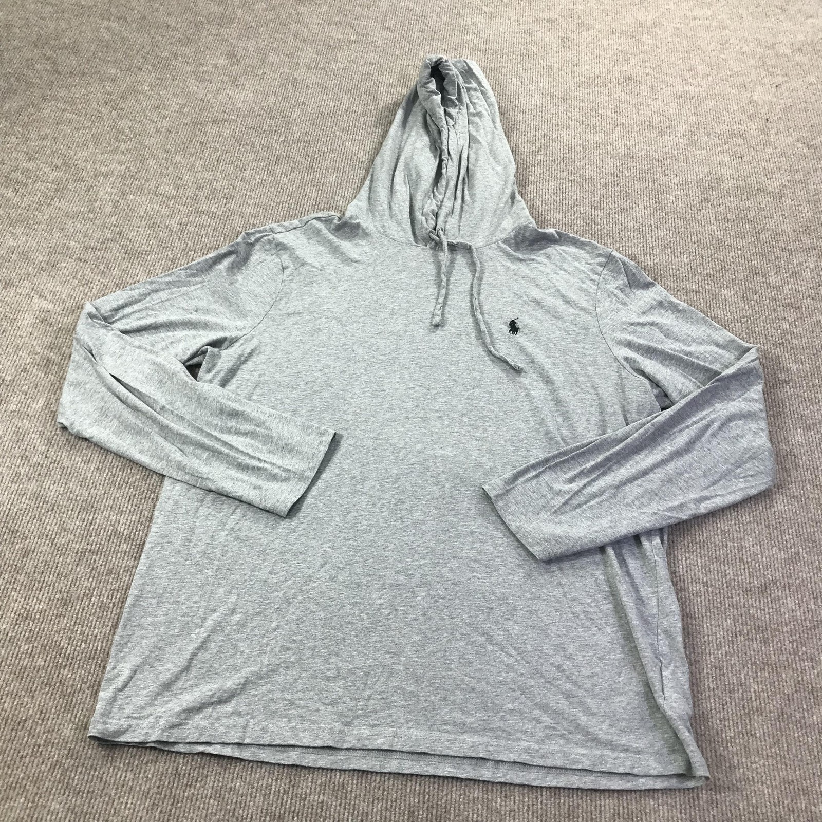 PONY Polo Ralph Lauren Felpa con Cappuccio Camicia Uomo Grande Grigio Manica Lunga Pullover Leggero