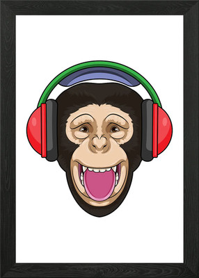 Affe Musik Kopfhörer gerahmtes Wandbild Poster Leinwanddruck Bild