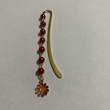 Red faux Pearl with red flower gold plated Bookmark