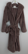 M&S Plush Fleece Hooded Dressing Gown Size Small In Brown New