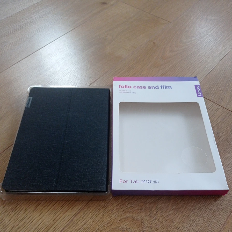 Original Lenovo Tab M10 HD folio case and protective film - new but opened Black - Image 2 of 4