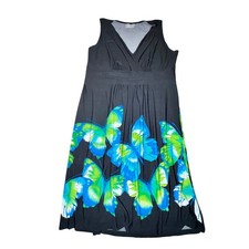 Vtg Avenue Sleeveless Dress Womens Sz 18/20 Black Blue Green Butterfly Faux Wrap