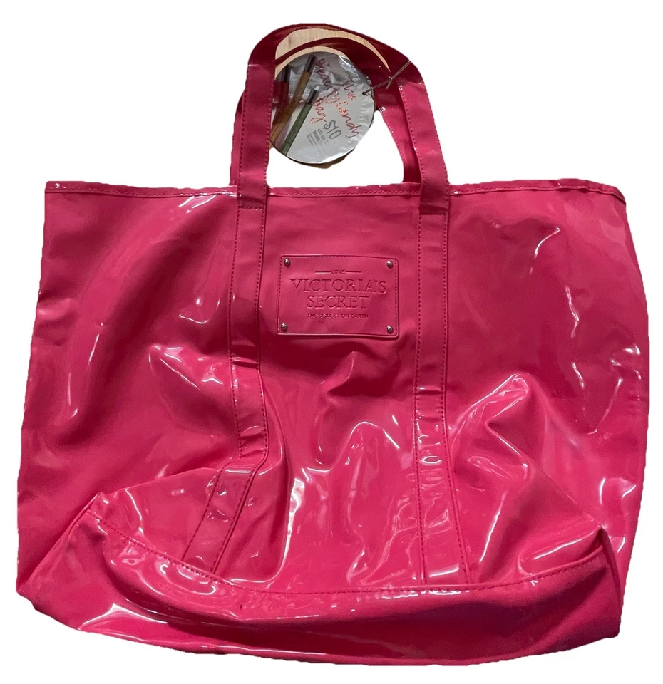 BOLSO DE MANO VICTORIA’S SECRET BEAUTY Candy ROSA CALIENTE VINILO, NUEVO Barbie PVC Foto 2 de 4