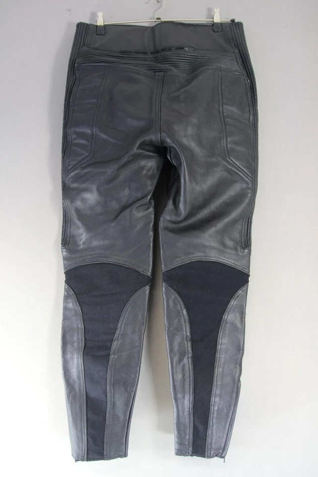 BRITISH MADE SCOTT LEATHERS BLACK BIKER TROUSERS: WAIST 34 IN/INSIDE LEG 30 IN - Image 2 of 4