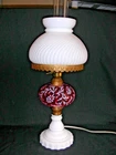 Vintage Fenton - L G Wright Cranberry Daisy & Fern Lamp Ribbed Milk Glass Shade