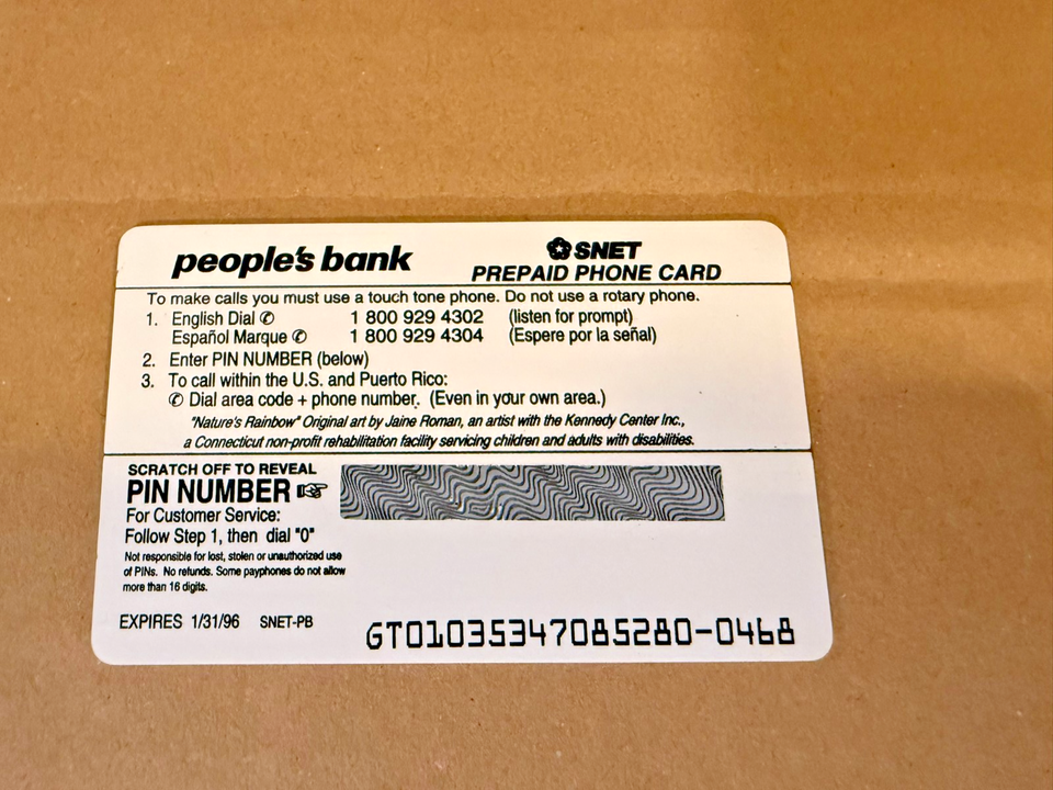 People's Savings Bank Prepaid Phone Card. Expired 1996. Brand New | eBay